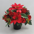 Christmas grave flower arrangement - red poinsettias, baubles 25cm