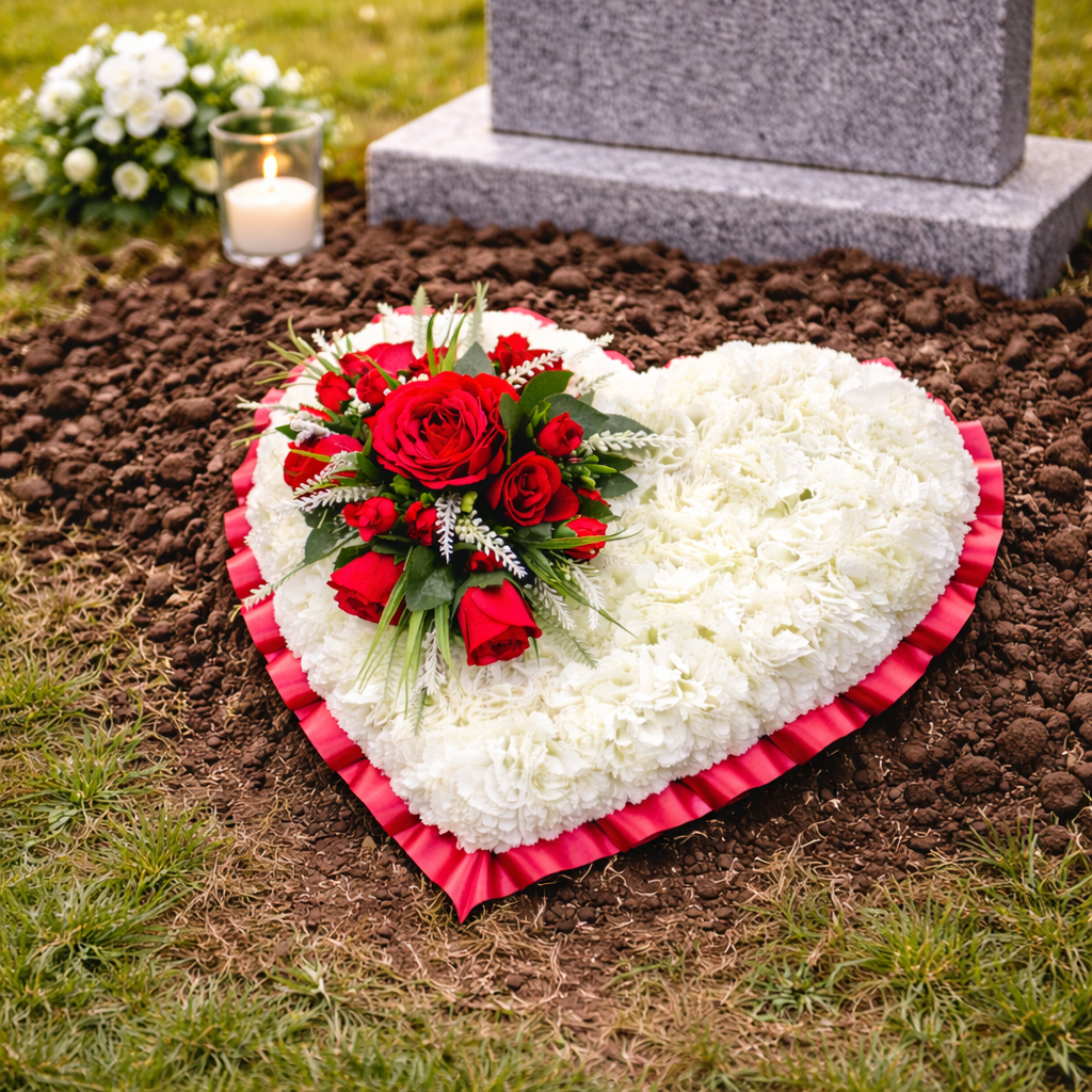 Funeral Flowers Large Heart Tribute Wreath Artificial Grave Memorial 17 inch