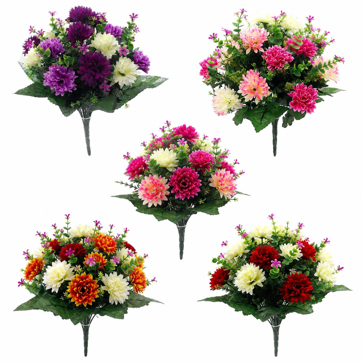 Artificial Spiky Chrysanthemum Flowers Bush - Various Mixed Colours