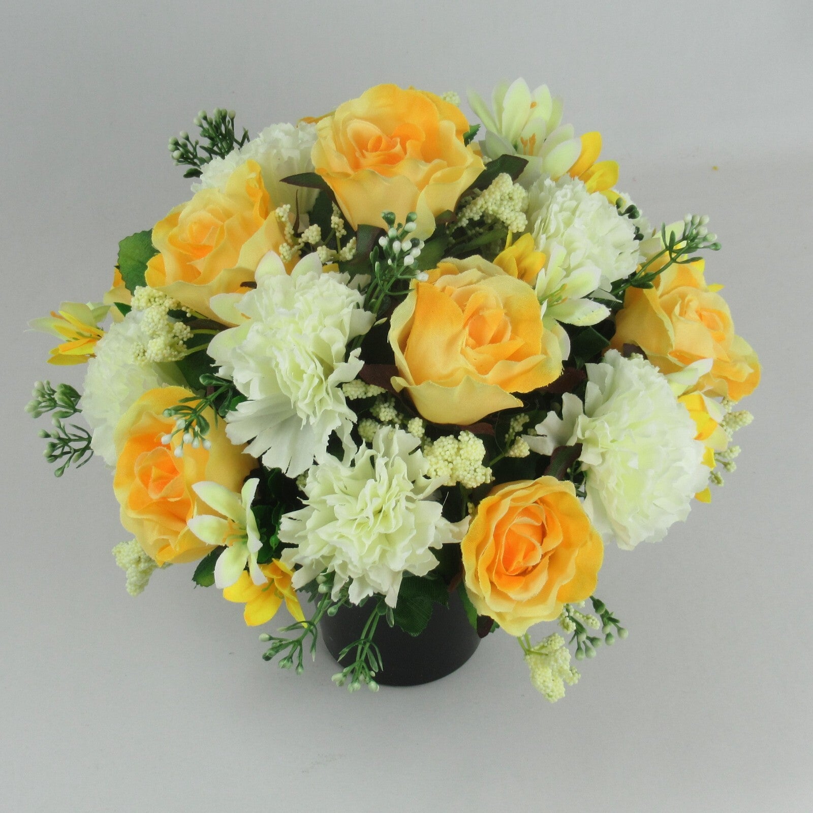 Artificial Grave Flower Arrangement with Roses and Carnations 25cm Long Lasting