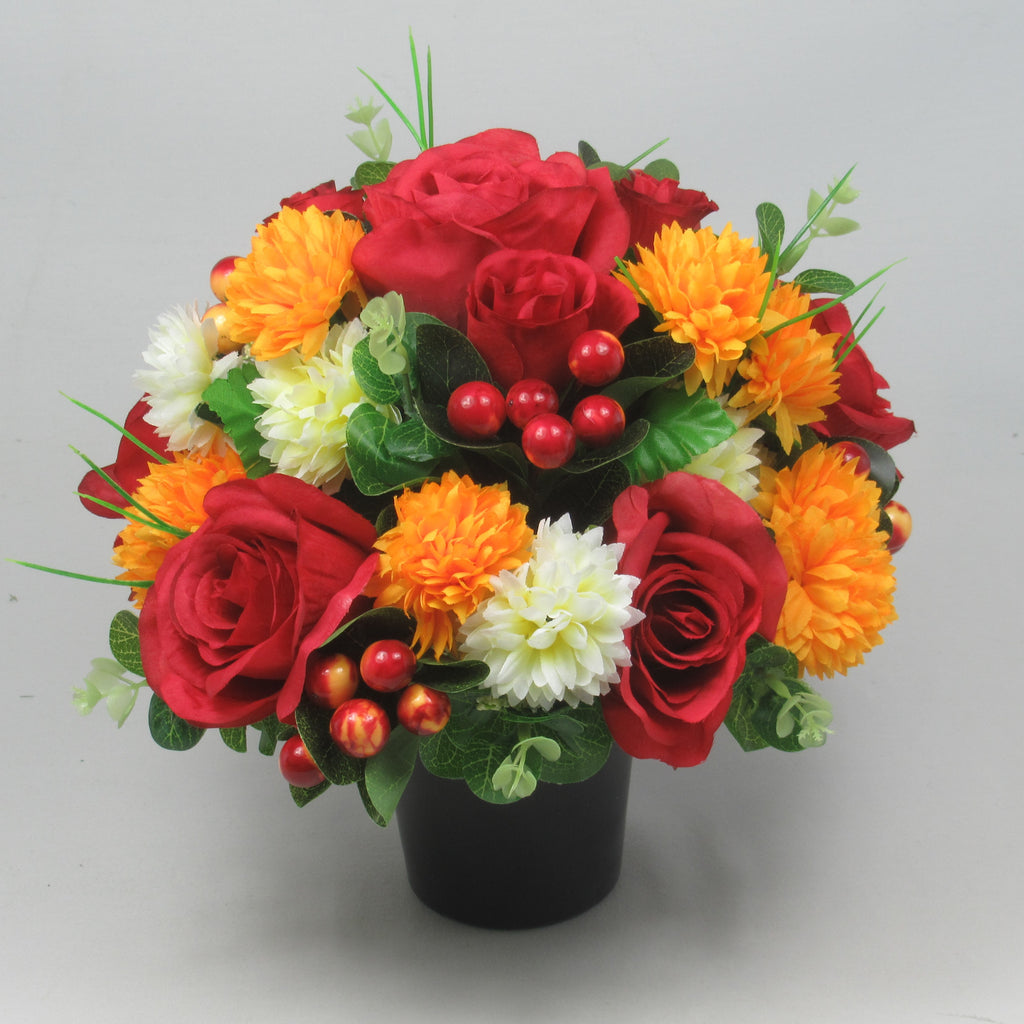 Autumn Artificial flowers memorial grave crempot arrangement Roses Berries