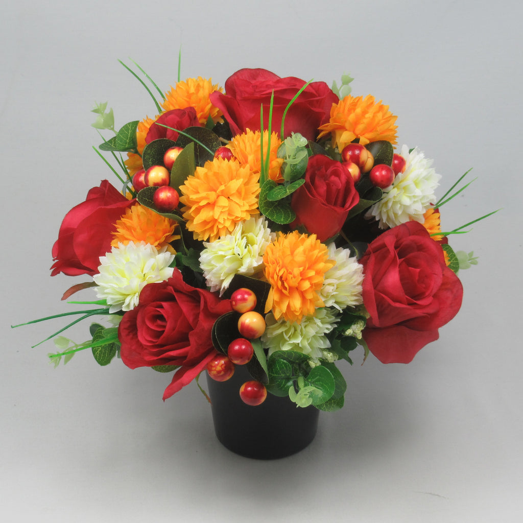 Autumn Artificial flowers memorial grave crempot arrangement Roses Berries