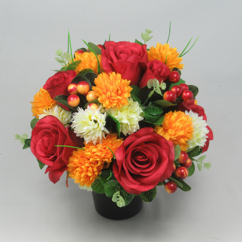 Autumn Artificial flowers memorial grave crempot arrangement Roses Berries