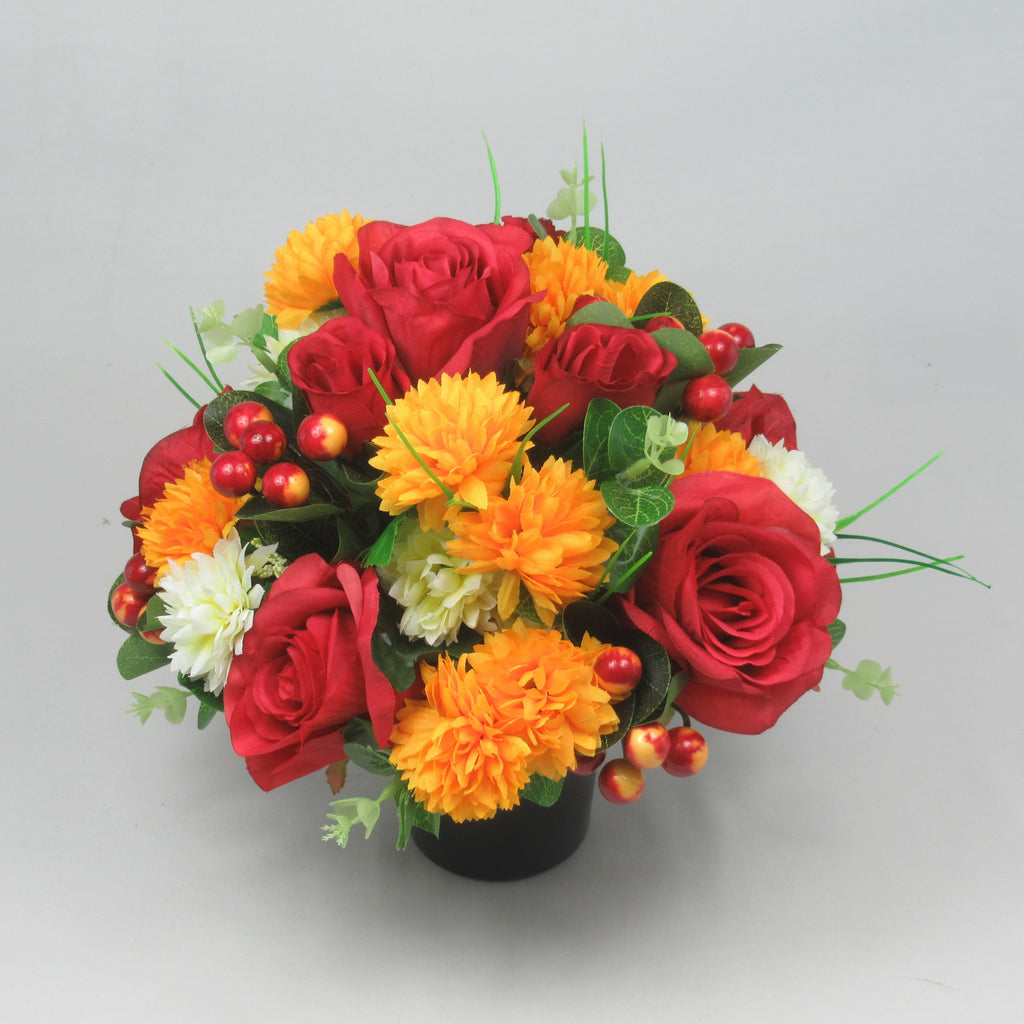 Autumn Artificial flowers memorial grave crempot arrangement Roses Berries