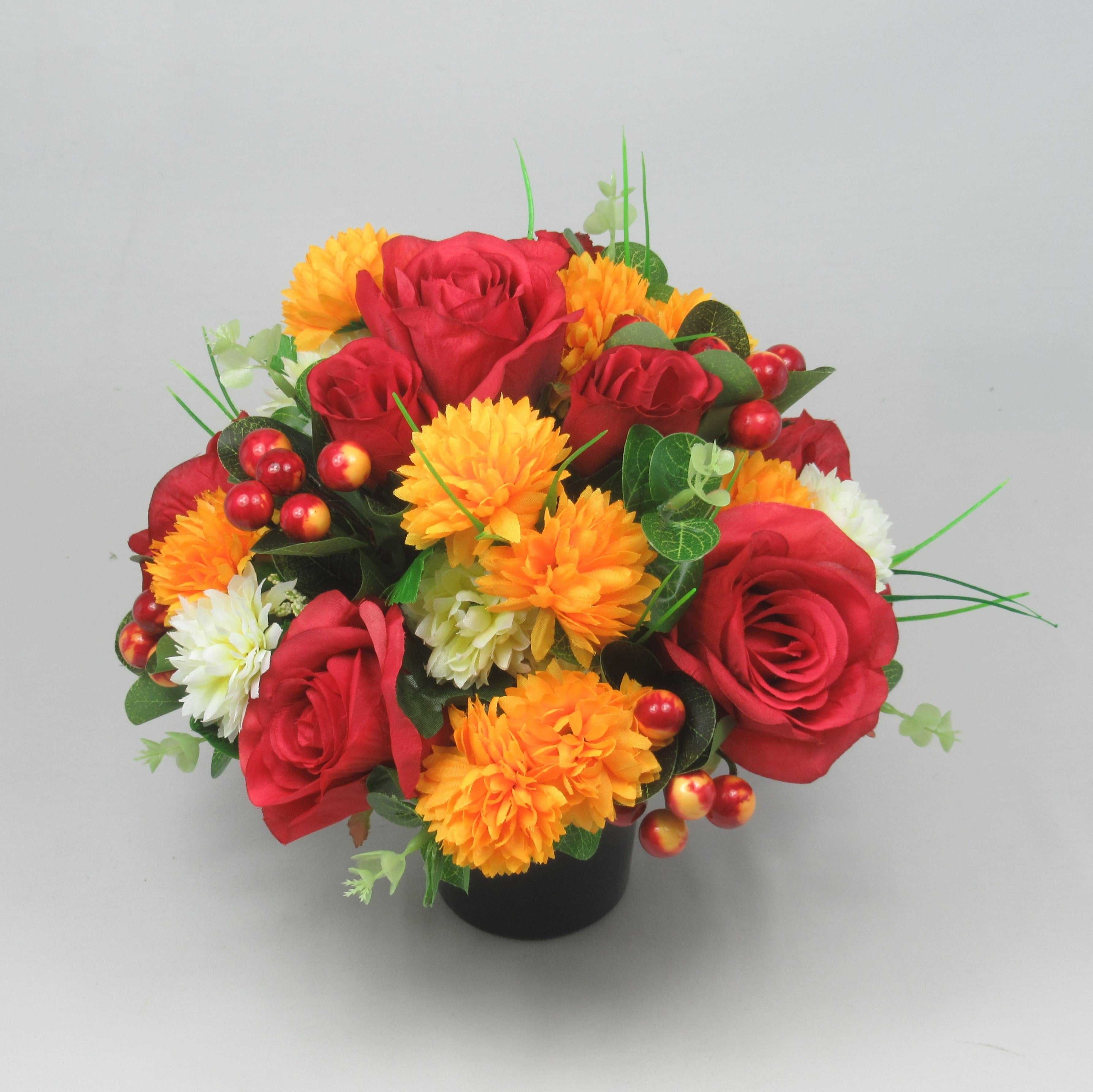 Autumn Artificial flowers memorial grave crempot arrangement Roses Berries
