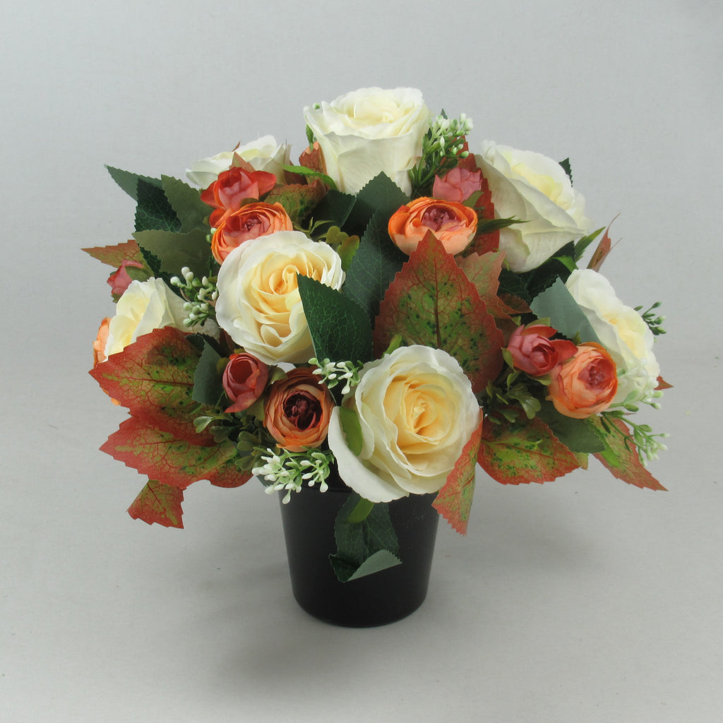 Artificial Silk Flowers Grave/Memorial Arrangement Hand-Made Long Lasting 26cm Terracotta