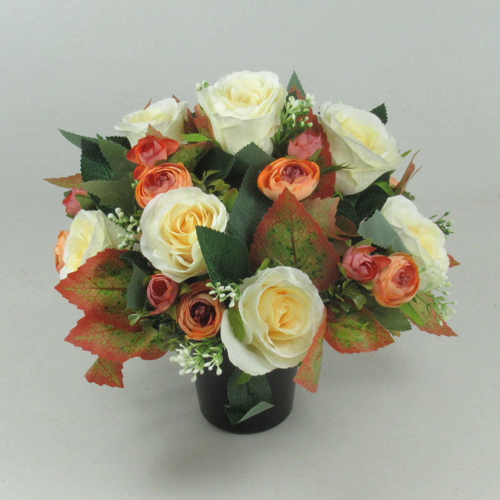 Artificial Silk Flowers Grave/Memorial Arrangement Hand-Made Long Lasting 26cm Terracotta