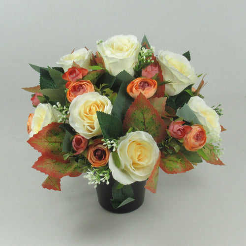 Artificial Silk Flowers Grave/Memorial Arrangement Hand-Made Long Lasting 26cm Terracotta