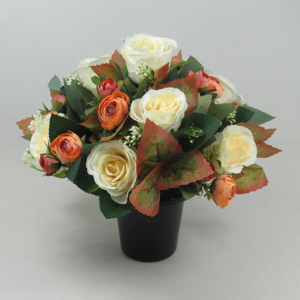 Artificial Silk Flowers Grave/Memorial Arrangement Hand-Made Long Lasting 26cm Terracotta