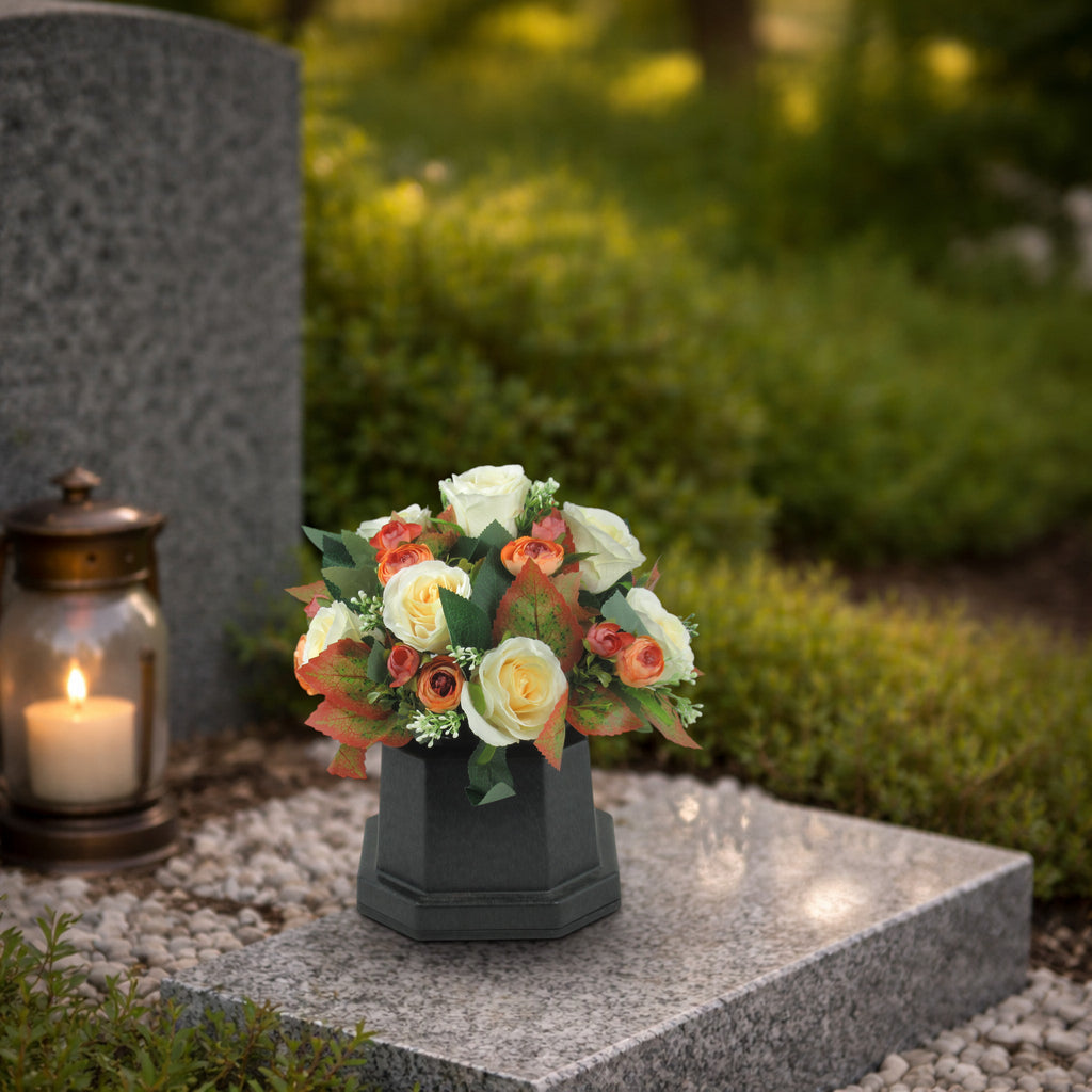 Artificial Silk Flowers Grave/Memorial Arrangement Hand-Made Long Lasting 26cm Terracotta